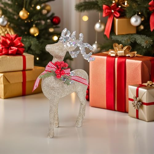 Figurines de Noël rennes peluchées compactes pour table et cheminée