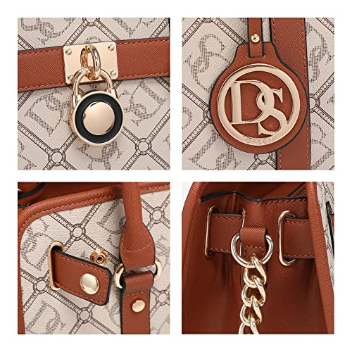 Image of Dasein Women's Designer Satchel Handbag Two Toned Padlock Purse Top Handle Shoulder Bag w /Chain Strap