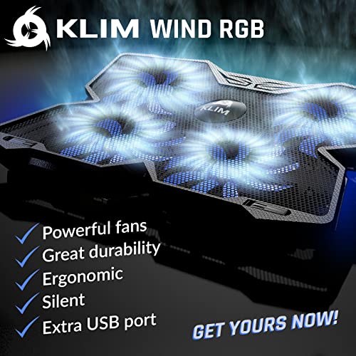 Klim Wind Rgb Laptop Cooling Pad - More Than 500,000 Units Sold - New 2023 - Powerful Rapid Action Laptop Cooler - Laptop Stand With 4 Cooling Fans At 1200 Rpm - 2 Usb Ports - Pc Mac Ps5 Ps4 Xbox One #TOP1