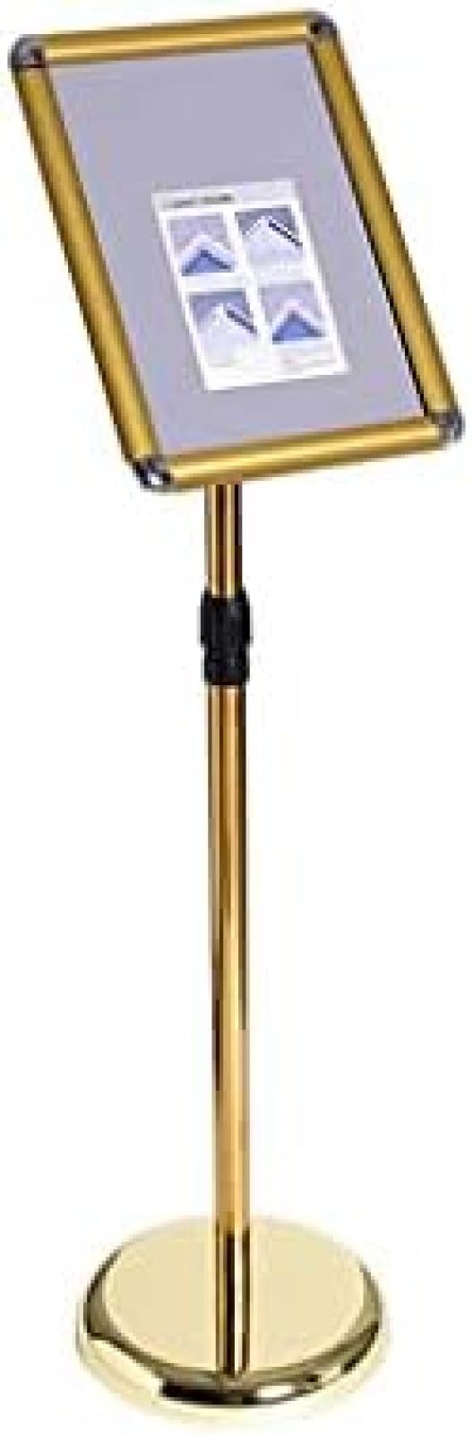 Soporte para Carteles Soporte para Letreros De Pie A4 Soporte para Carteles con Pedestal Marco De Esquinas Redondeadas, Soporte Telescópico Ajustable En Ángulo Y Altura para Avisos,Oro,bonny369