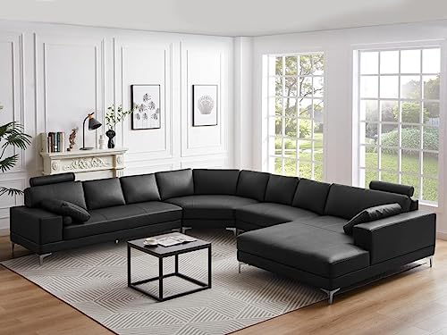 LINEA SOFA - Sofá XXL 7 plazas de Piel Donatello II - Negro - Ángulo Izquierdo