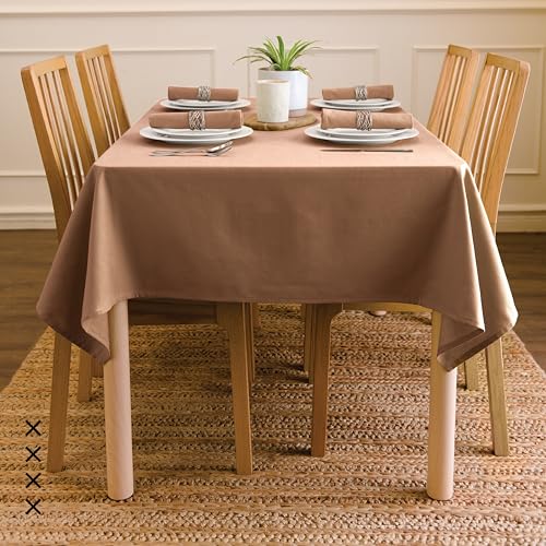 Image of Encasa Dining Table Cover for 6 to 8 Seater | Size 140x230 cm | Cotton Canvas Fabric | Tan Solid Color | Dining Table Cloth for Decoration - Machine Washable