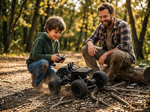 Image of RC Rock Crawler Car 2WD | Off-Road Remote Control Monster | Smoke Effect | Auto Mode | Alloy Body | Rechargeable Battery| Durable Suspension | Standard Size for Kids 6+ & Adults | Black
