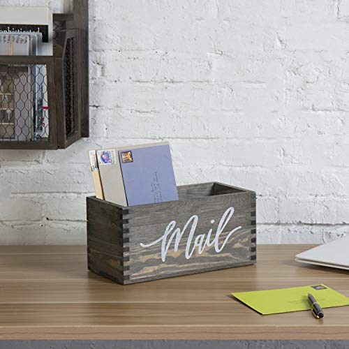 Mygift Mail Holder Storage Box, Rustic Gray Wood Mail Organizer Home Office Desktop Decorative Box With Cursive Mail Word Design #TOP1
