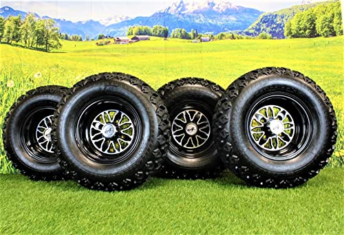 (Set of 4) 20x10.00-10 ATW-045 with 10x7 Fusion Glossy Black Wheels for Golf