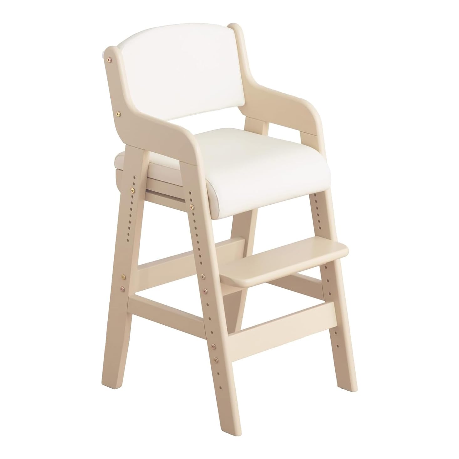 タンスのゲン TANSU NO GEN Japanese Wooden Chair, Height Adjustment for Babies and Toddlers Aged 4-12, up to 99.2 lbs, Designed in Japan, Slide The seat, Beige,4960040102(113277)