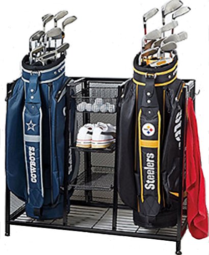 New Black Two Bag Wire Mesh Golf Organizer with 3 Storage Baskets