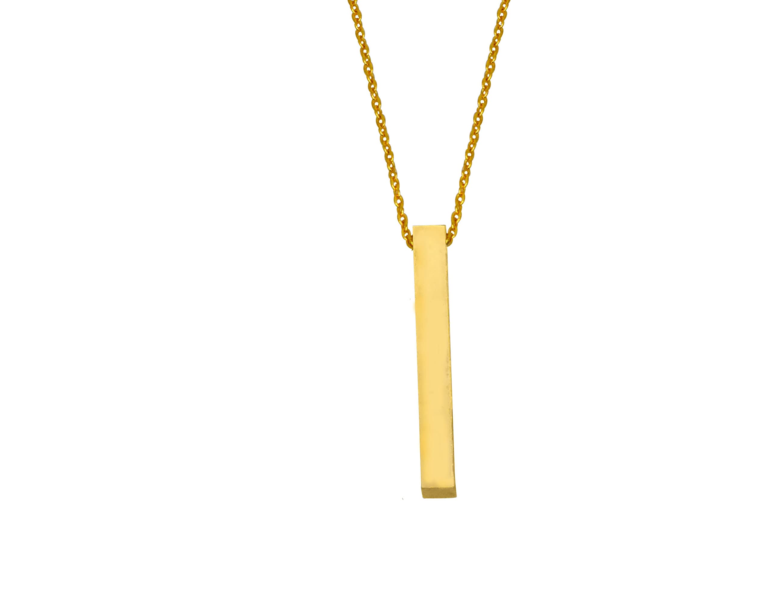 JEWELOPIA Stylish Engraved Bar Gold plated Pendant with Chain Cuboidal shaped stainless steel pendant for men & women