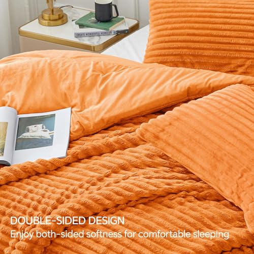 BEDELITE Fleece Full Comforter Set -Super Soft & Warm Fluffy Burnt Orange Bedding, Luxury Fuzzy Heavy Bed Set for Winter with 2 Pillow Cases