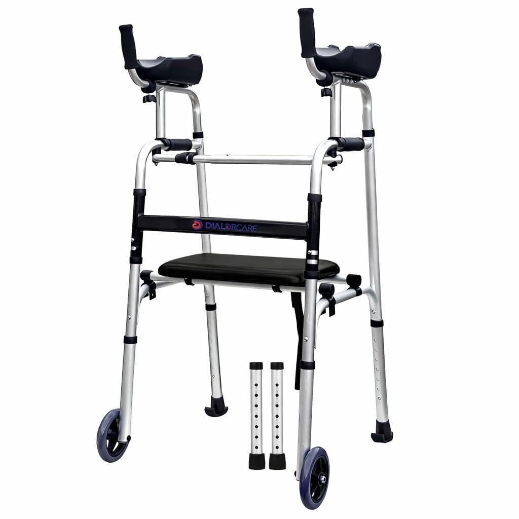 DIALDRCARE Upright Posture Rolling Walker with Armrest Adjustable Height Rollator Walking Aid for Seniors Walking (Load capacity 100 kg - Silver)-image-44