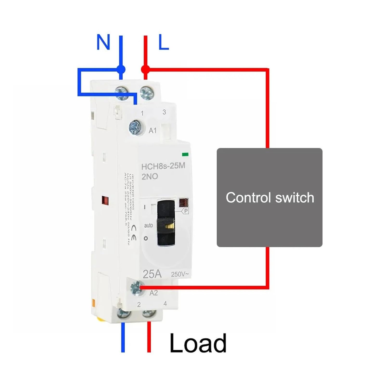 HCH8s-25M 2P 16A 20A 220V szyna DIN domowy AC modułowy stycznik z przełącznikiem ręcznym 2NO 1NO1NC lub 2NC (16M 2NO AC230V)