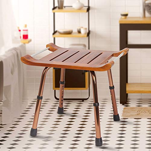 Nivok Bath Stools,Shower Bench Aluminum Alloy Elderly Solid Wood Seat Bathing Stool Height Adjustable Bathroom Toilet Disabled Pregnant Women Shower Chair,50.5 * 40.5 * 33-46Cm #TOP1