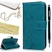 S4 Case,Samsung Galaxy S4 Case - Mavis's Diary Premium Wallet PU Leather Fashion Embossed Floral Butterfly Design Magnetic Flip Cover with Hand Strap Card Holders - Blue Case & Dust Plug & Pen