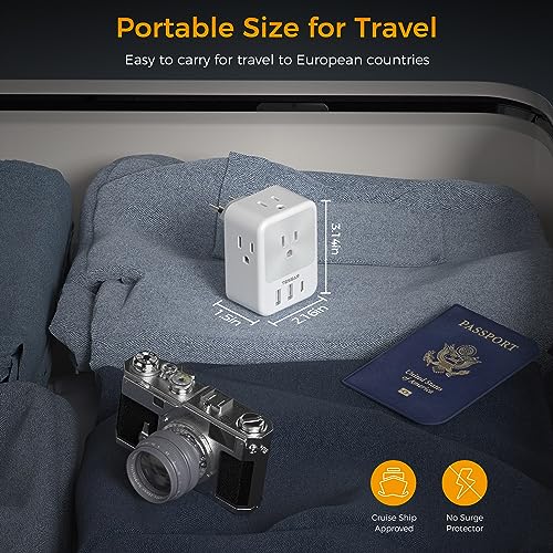 image for Italy Travel Plug Adapter 2 Packs, TESSAN Italy Power Adapter with 4 O
