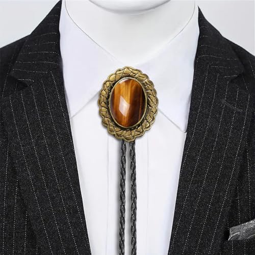 Image of Jeilwiy Bolo Tie for Men Real Stone Westwern Cowboy Ties Silver Bolos Women Leather Necktie Gift for Birthday Christmas