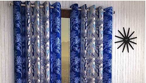 Image of Woah Polyester Floral Door Curtain Door Window Curtain Premium Polyester Weaved Parda Modern Parde for Living Room Bedroom Home Office Screens Eyelet Ring (7 Feet -Blue1)