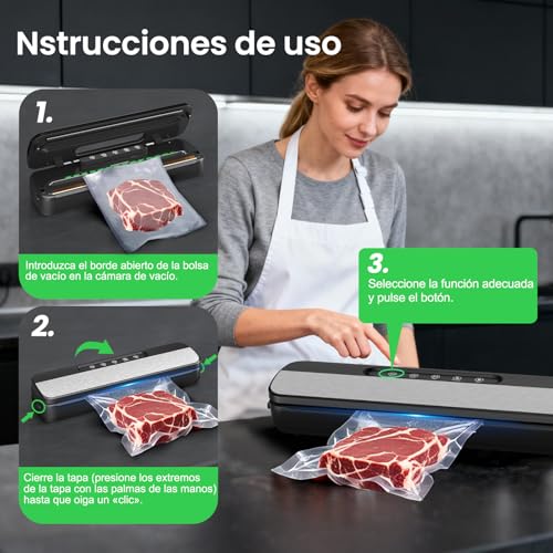 Envasadora al Vacío, 7 en 1 Envasadora al Vacio Domestica, Para Seco/Húmedo/Conservas, con 10 Bolsas de Vacío, Cortador y Manguera de Extracción - imagen 6
