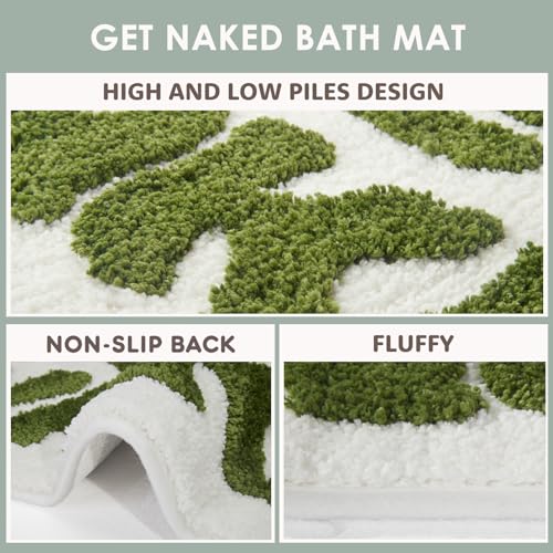 Irregular Get Naked Bath Mat Green - Funny Bathroom Rugs, Small Cute Bathroom Decor, Non-Slip Sage Green Rugs 31" x 18"