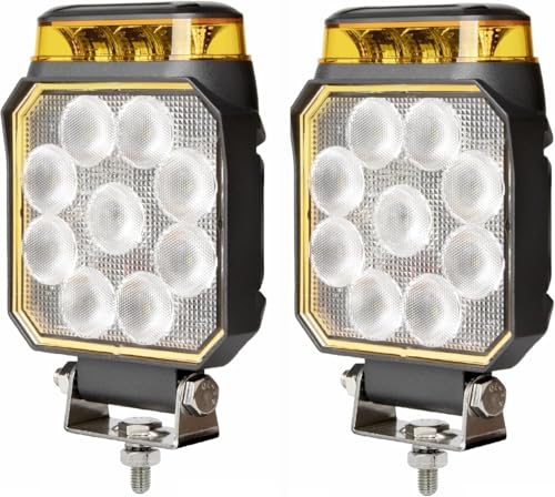 2 faros de trabajo LED con girofaro de 12V y 24V para luz de marcha atrás y flash naranja
