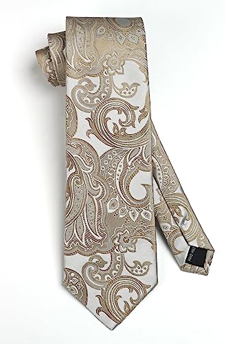 Image of HISDERN Men Floral Ties Woven Classic 3.4 inch Necktie Set Formal Tie Pocket Square for Wedding with Handkerchief Gift Box