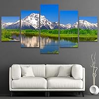 SIGNWIN 5 Panel Canvas Wall Art Beautiful Scenery/Landscape Oxbow Bend at Grand Teton for Home Decorations Ready to Hang - 60