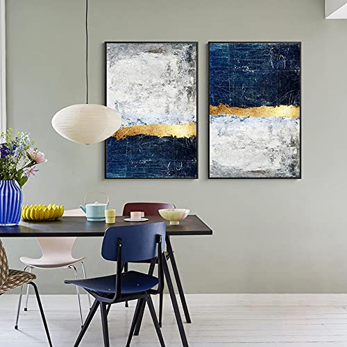 Art mural géométrique bleu et doré pour un salon moderne et chic