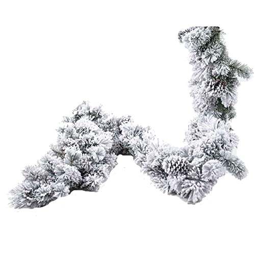 Festone innevato in PVC + FLOCK Ghirlanda ramo da 270 cm Dietro Porta con PIGNE Natale Rami in PVC arco da esterno Bianco ADDOBBI Decorazioni natalizie 2,7 mt Albero natale