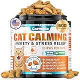 Cat Calming Treats, 500 Crunchy & Creamy Calming Cat Treats with Melatonin, Chamomile for Cats Stress and Anxiety Relief - Travel, Boarding, Vet Visits, Separation Anxiety, Chicken and Krill Flavored
