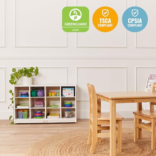 Image of ECR4Kids 12 Cubby Mobile Tray Storage Cabinet, 3x4, Classroom Furniture, White Wash