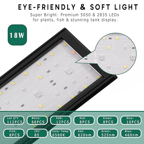 Image of 24 /7 LED Aquarium Light for 24-30 Inch Plant & Fish Tank, 12-Color & Gradient & Full Spectrum with Auto On /Off, Brightness, Sunrise-Daylight-Moonlight, Extendable Brackets for Freshwater IP68