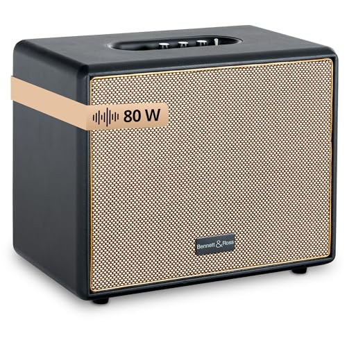 Bennett & Ross BB 880BK Blackmore Giant altavoz retro bluetooth con aspecto de cuero   Altavoz vintage 2x 40W   Entrada USB con reproductor MP3   Función inalámbrica estéreo   entrada auxiliar   Negro