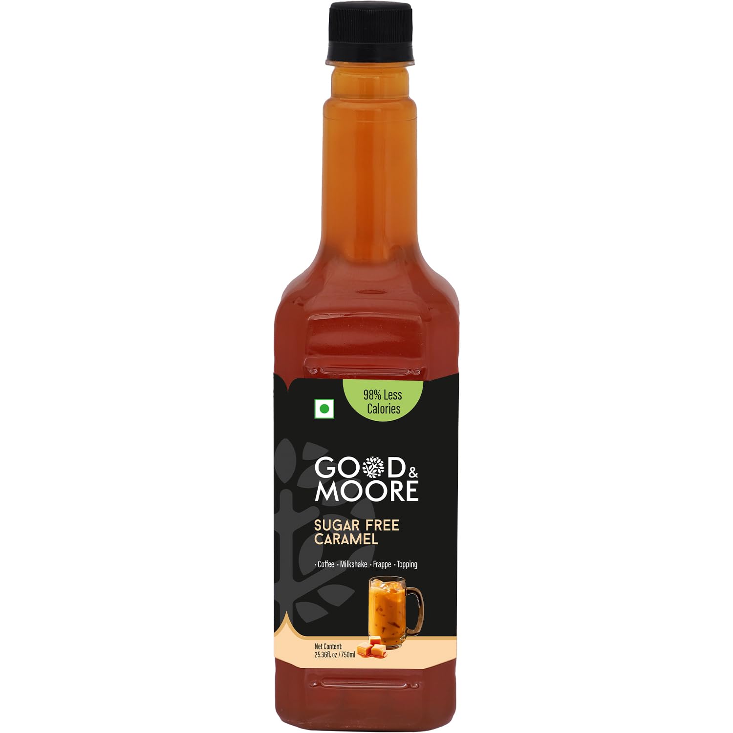 GOOD&MOORE Sugar free Caramel Syrup | For Coffee, Milkshake, Frappe, Cold-coffee, Pancakes and more | Diabetic Friendly | Concentrated Syrup | Ready to mix | 750ml