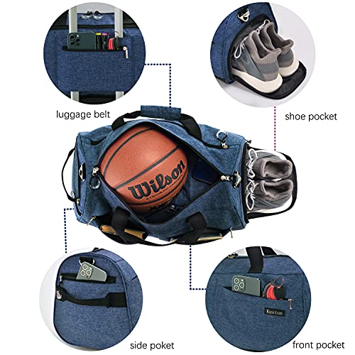 Kuston Sports Gym Bag with Shoes Compartment &Wet Pocket Gym Duffel Bag Overnight Bag for Men and Women (Navy blue)4