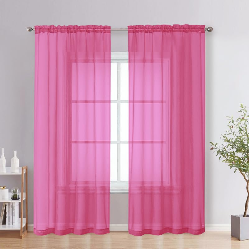 Image of OVZME Hot Pink Sheer Curtains 72 Inches Long 2 Panels - Soft Light Filtering Window Sheer Panels for Living Room /Bedroom, Top Dual Rod Pocket, 1 Pair, Each 42Wx72L Inches