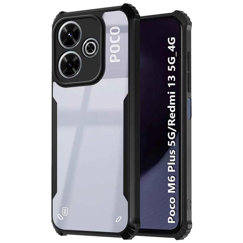 Fashionury Shockproof Crystal Clear Back Cover Case for Poco M6 Plus 5G / Redmi 13 5G / 4G | Protective Design | Transparent Cover Poco M6 Plus 5G / Redmi 13 5G / 4G (Black Bumper) (B0D9QRWDXK) Amazon Price History, Amazon Price Tracker