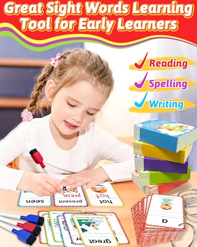 520 Sight Words Flash Cards Kindergarten, Dolch & Fry Sight Word Reading Writing Spelling Games, Homeschool Supplies for Preschool Kindergarten 1st 2nd 3rd Grade, Learning Activities for Kids Ages 3+ - Image 3
