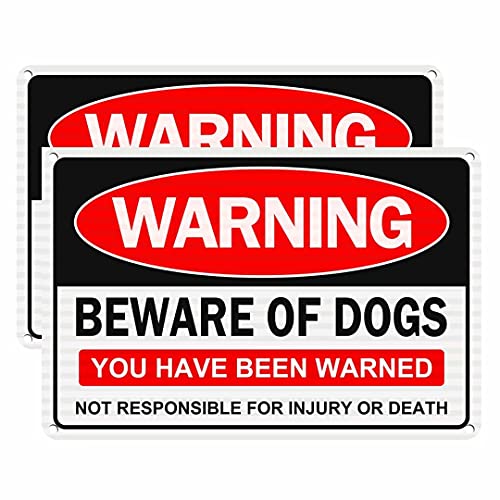 MZY LLC 2 Pack Beware of Dog Sign Metal Sign Warning Beware of Dogs Sign Dog Warning Sign Funny Outdoor Signs 7.9x11.8 Inches