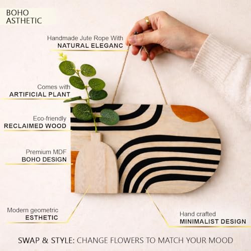 Image of Art Street Modern Magic Boho Art Wall hanging MDF With Artificial Plant for Home & Office Decor, Living Room Decoration -Size: 9x5.1 Inch