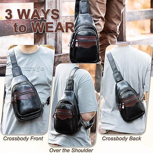 Genuine Leather Sling Bag for Men and Women Crossbody Shoulder Bag Sling Backpack Chest Purse Carry on Casual Daypack3