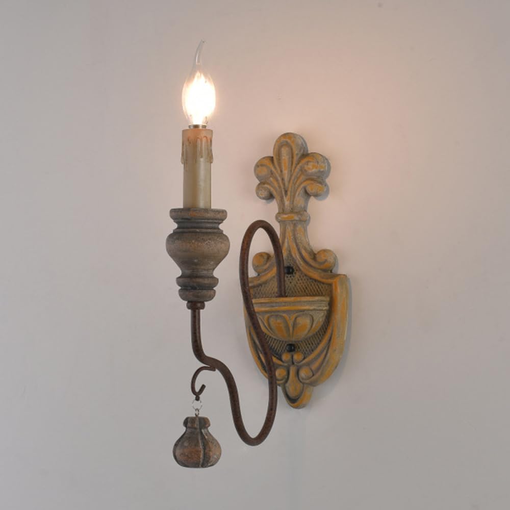 Wall Lamp Lighting Distressed White Farmhouse Indoor Wall Sconce 2-Light Candle French Country Wall Light Wood Hallway Wall Mounted Antique Mid Century Wall Lamp for Bedroom Living Room Bathroom Kitch