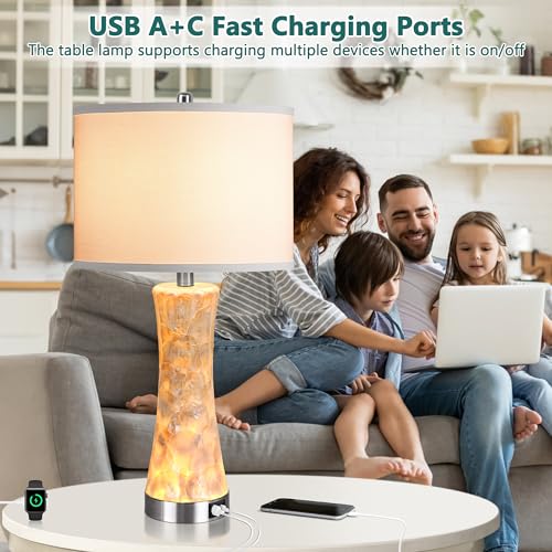 AuraBasic 24" Capiz Shell Table Lamp Set of 2, Pearl White Coastal Bedside Lamp with LED Nightlight, Modern Beach Nightstand Lamp with Updated USB A+C Ports for Bedroom, Living Room End Table - Image 4