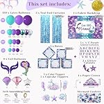 248 Pieces Little Mermaid Birthday Decorations Kit, All-in-1 Girl's Party Decor Package With Mermaid Tail Balloon Garland, Foil Curtains, Fabric Backdrop, Princess Crown - Purple, Teal - Image 3