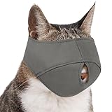 BARKLESS Cat Calming Muzzle for Grooming & Nail Trimming, Oxford Muzzle with Shading Design to Help Calm the Cat Down, Soft Head Cover to Prevent Biting & Scratching (Grey, S)