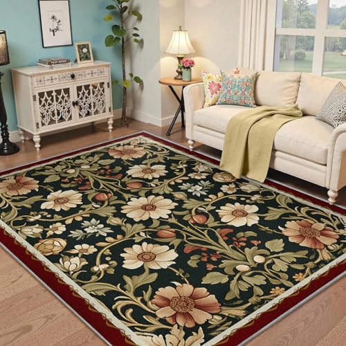 Tapis d'espace vert forêt et crème 60x100cm au motif vintage bloom raffiné - 2