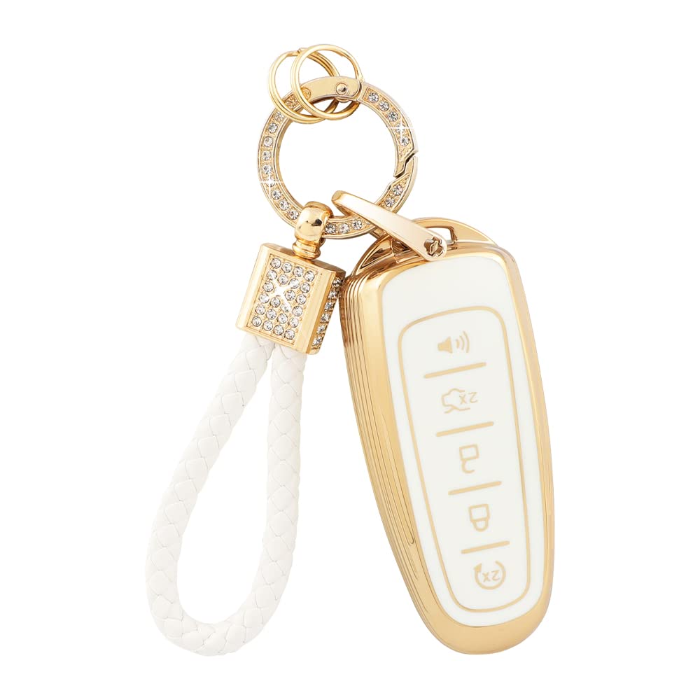 PIFOOG Key Fob Cover for Ford 5 Button Car Key Shell Case Glitter Keychain for Ford Edge Explorer Expedition Focus Taurus Escape C-Max Lincoln Smart