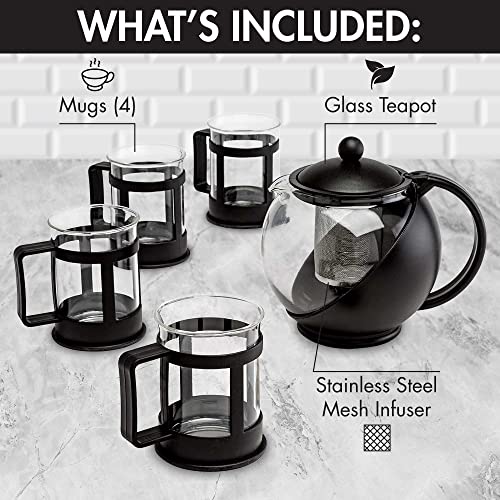 Image of Primula Half Moon Teapot Set with 4 Tea Cups, Removable Stainless Steel Filter and Infuser, Glass Tea Maker, Filter, Dishwasher Safe, 40-Ounce, Tea Gift Set,Tea Set for Service of 4 Adults (Pack of 6)