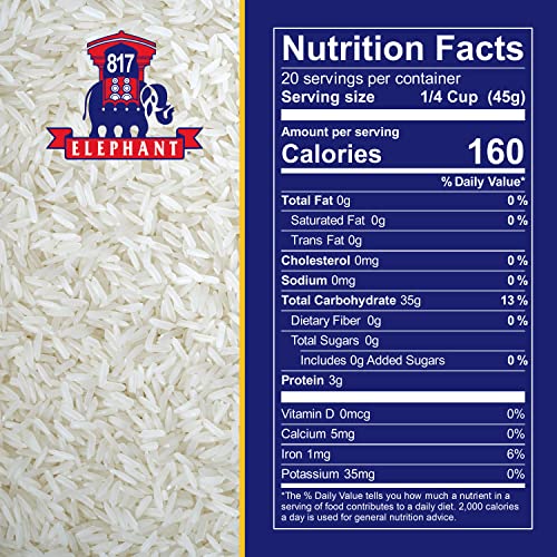 Image of 817 Elephant Thai Hom Mali Jasmine Rice - (2 Pack) 2 lb Bag | Authentic White Rice - Great for Thai Recipes, Curries & Pilafs - Cook in Microwave or on Stove Top