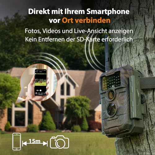 GardePro E6 Wildkamera WLAN, 64 MP, 1296p H.264 Video, 110° Blickwinkel, Wildtierkamera mit...