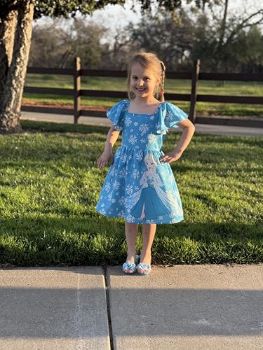 Image of Disney Stitch Minnie Frozen Elsa Princess Girls Backless Dress Off Shoulder /Short Sleeve Cinched Waist Kids Clothes Ages 2-13