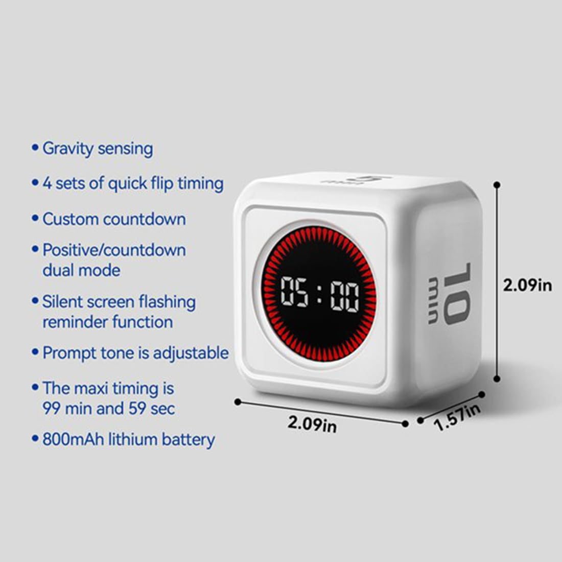 Visual Countdown Timer with 3-Stage Volume Control Silent Flashing Alert Built-in 800mAh Battery